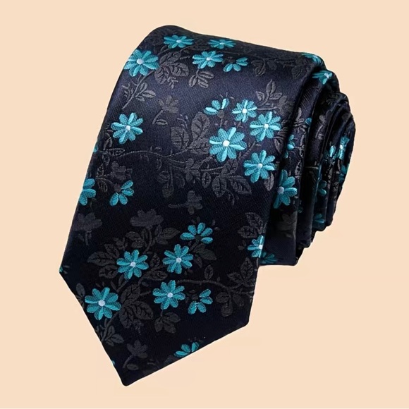 Other - Men’s 3 Piece Tie Set Blue Floral Tie Pocket Square Cufflinks